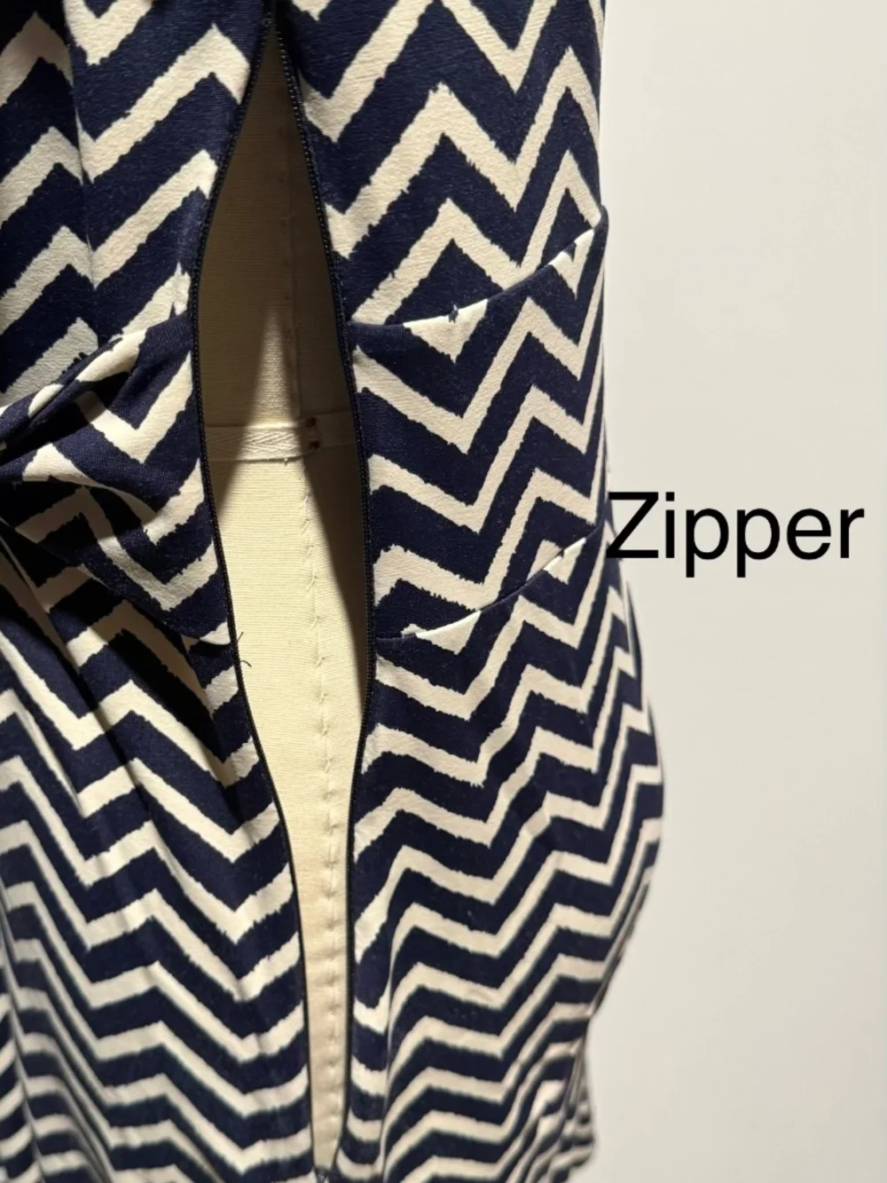 Talbots Navy/White Chevron V-Neck Wrap Dress 3/4|Size L